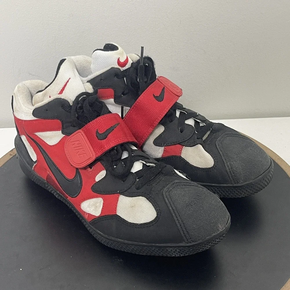 Vintage Nike Hammer Throwing Shoes Track Field‎ Spikes Red Black Size US 9.5